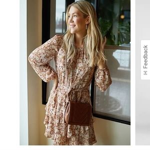 Express Metallic Floral Tie Waist Tiered Ruffle Mini Dress